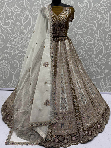 Dazzling Off-White Sequins Net Wedding Wear Lehenga Choli With Dupatta